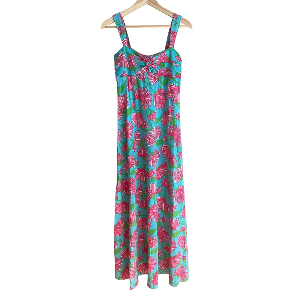 Lilly Pulitzer Blue Maxi Dress Women's Small Pink Floral Beach Summer Vacay Rare